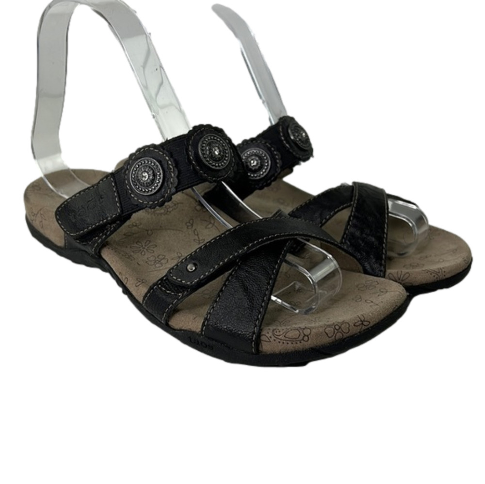 taos Black leather slide sandal